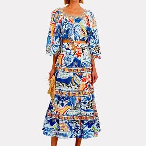 FARM RIO Wild Brazil Cotton Midi Skirt XS B1484